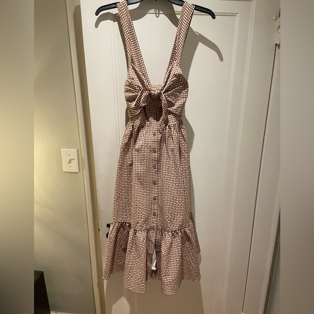 Maeve Brown Gingham Tie-Front Midi Dress - Picture 5 of 7